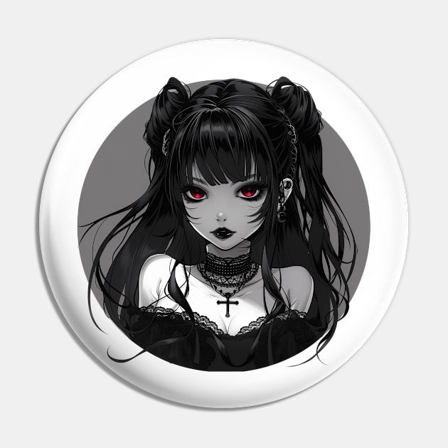 Gothic Anime Waifu Girl Round Design Pin by Vlaa