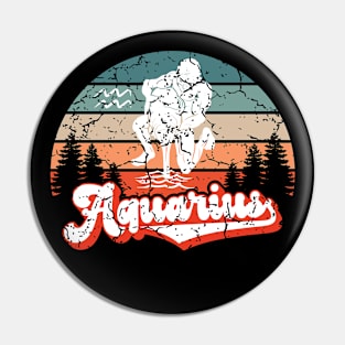 Aquarius Zodiac Sign - Distressed Retro Sunset Pin