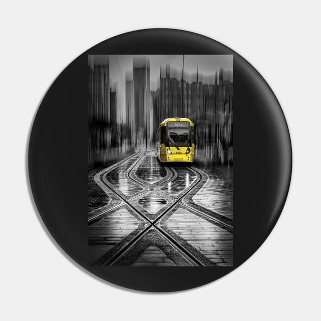 A Yellow Tram at a Stop in Manchester with ICM Pin by TonyNorth