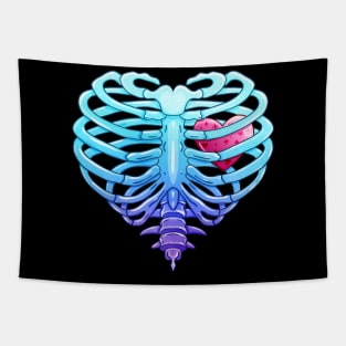 Anatomical Rib Cage with Heart Valentine Goth Tapestry