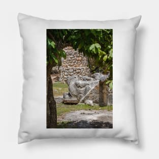 Feathered serpent head carving Pillow