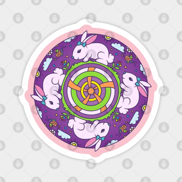 Cute Bunny Abstract Animal Mandala Magnet by The Little Store Of Magic