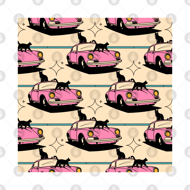 Cool Car Black Cat Pattern in beige by The Charcoal Cat Co.