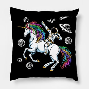 astronaut riding unicorn universe Pillow