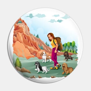 All Four Cute Cavalier King Charles Spaniels Hiking Pin