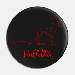 Happy Halloween italian greyhound with Witch broom and Witch hat Pin