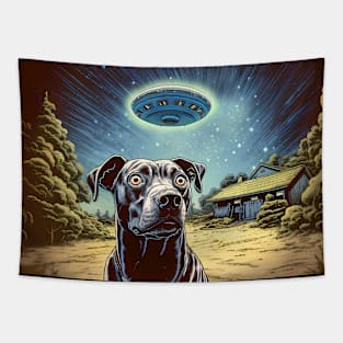 UFOs 2: My Dog Thinks UFOs Are Real on a Dark Background Tapestry