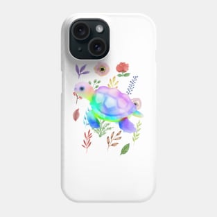 Colorful Floral Cute Sea Turtle . Phone Case