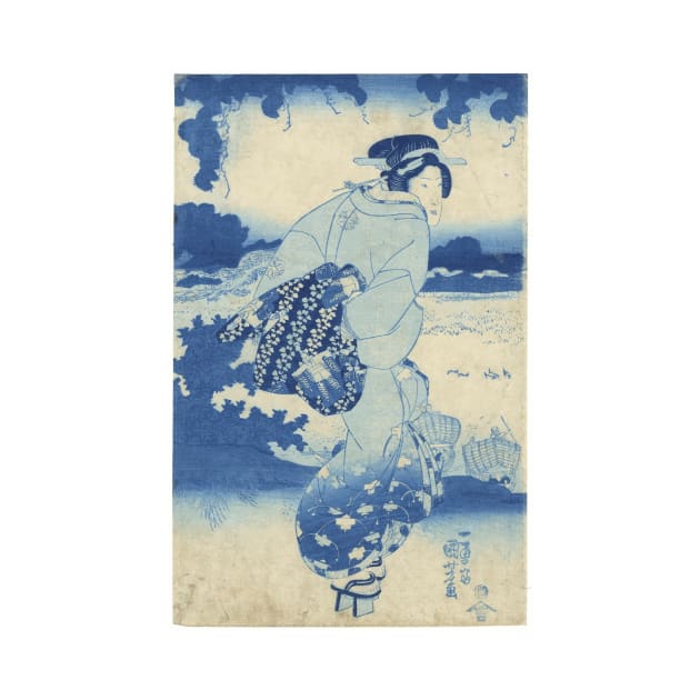 Beauty, Aizuri-e in Prussian Blue by Kuniyoshi Utagawa by Naves