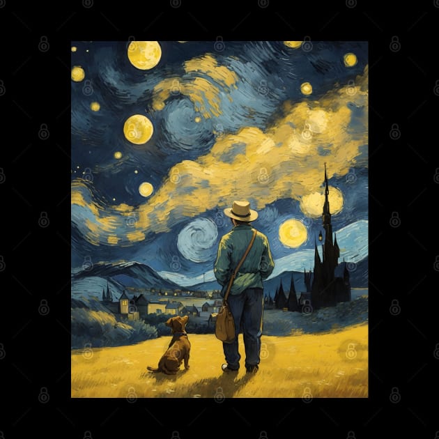 Starry Night Dachshund  Dog , Van Gogh Dachshund Art by VisionDesigner