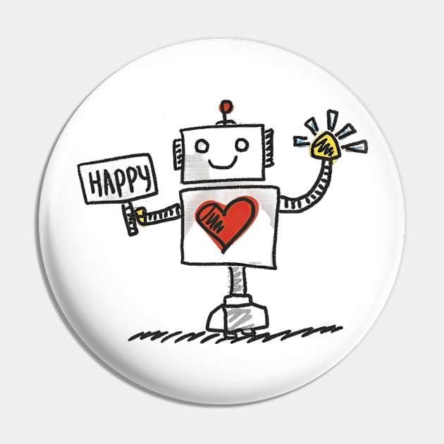 Cute Happy Robot Pin by Gadgetealicious