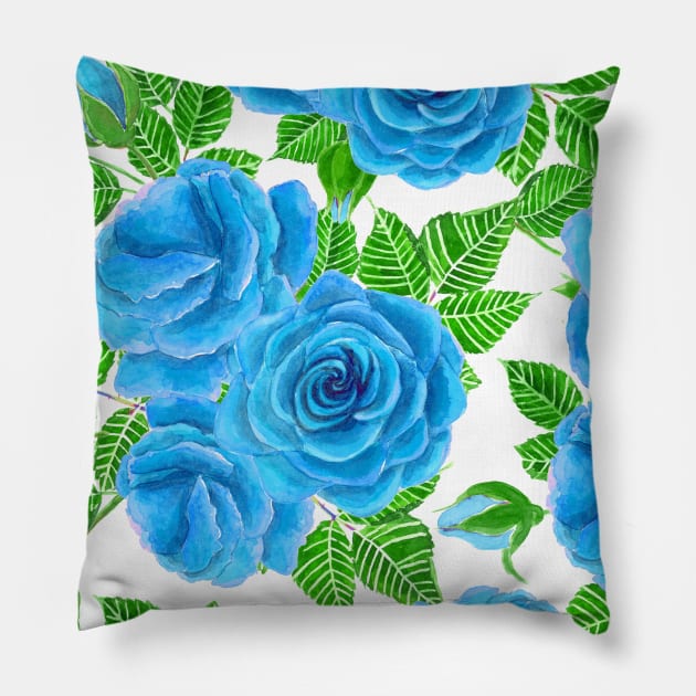 Blue roses watercolor seamless pattern Pillow by katerinamk