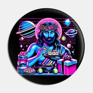 COOL JESUS SUSHI OUTERSPACE RETRO 80'S NEON VIBE Pin