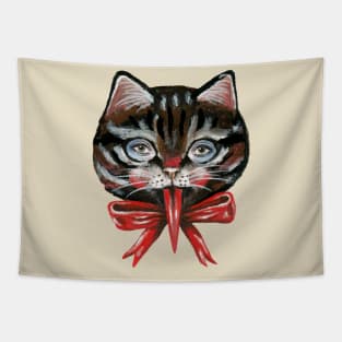 Cute black cat Krampus face Tapestry