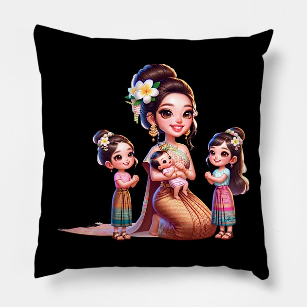 Khmer Mom and Babies Pillow by KhmeRootz