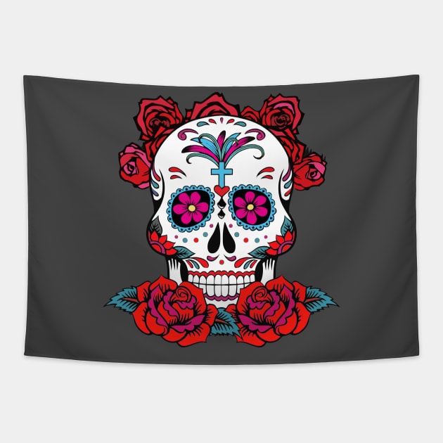 Dia De Los Muertos, Sugar Skull Design Tapestry by PugSwagClothing