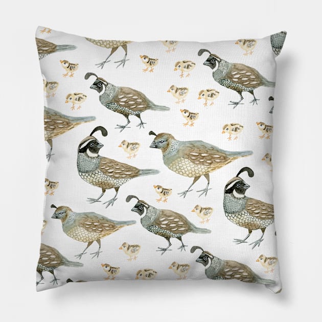 Watercolor Quail pattern Pillow by paintedpansy