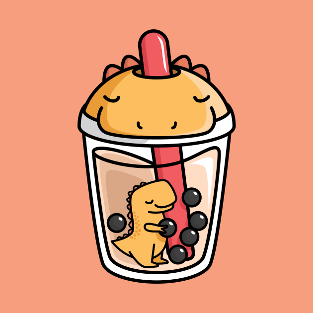 Bubble Tea with Cute Kawaii T-Rex Inside by BobaTeaMe