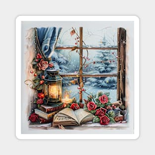 fantasy winter starry night window Magnet