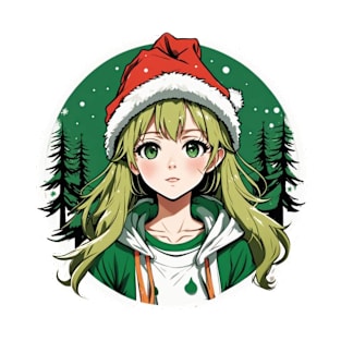 cute anime girl celebrating christmas T-Shirt