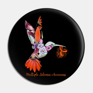 Multiple Sclerosis Awareness Humming Bird Flowers Ribbon Pin