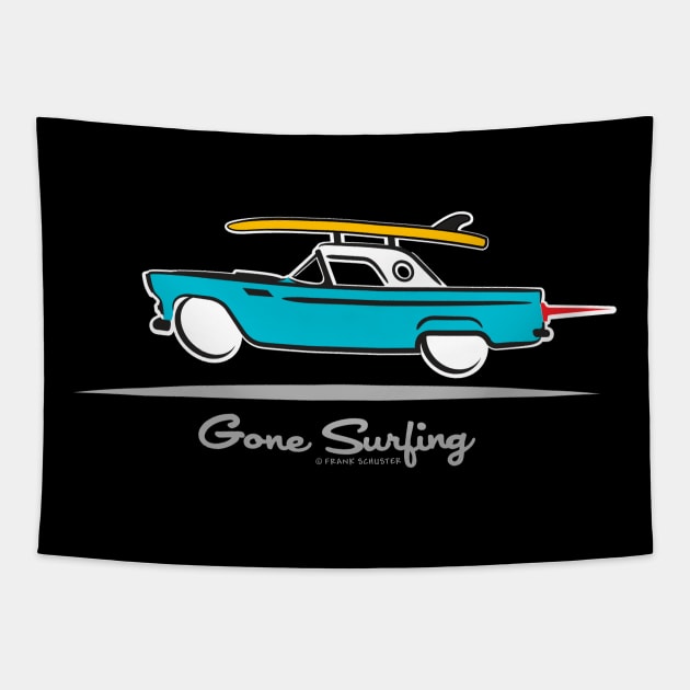 1955 Ford Thunderbird Gone Surfing Tapestry by PauHanaDesign