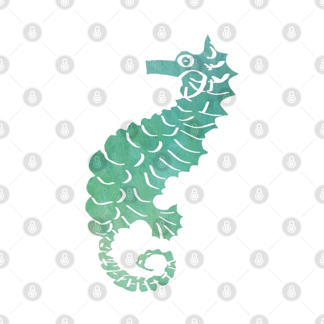Watercolor Design in Turquoise and Greens Filled Seahorse by PurposelyDesigned