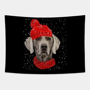 Weimaraner Wearing Red Hat And Scarf Christmas Tapestry