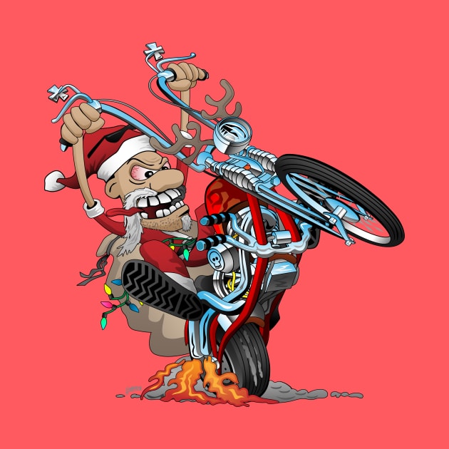 Biker Santa on a chopper cartoon illustration by hobrath