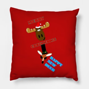 Merry Chris Moose and Happy New Deer Pillow