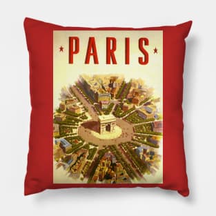 Vintage Travel Poster, Arc de Triomphe in Paris Pillow