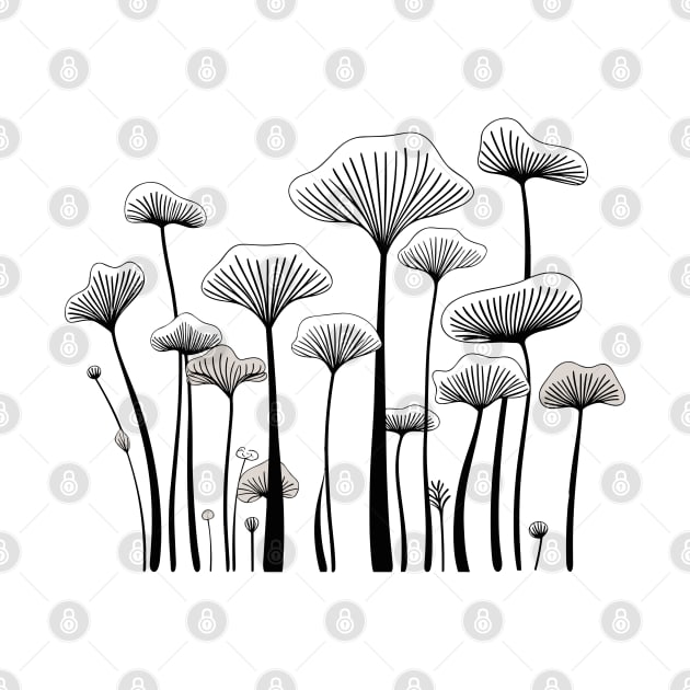 Nordic wild Mushrooms one line art by Sara-Design2