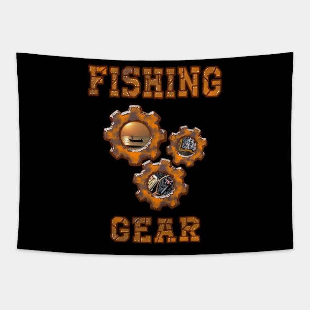 Retro Fishing Gear fishing lifestle gears Tapestry by Jakavonis