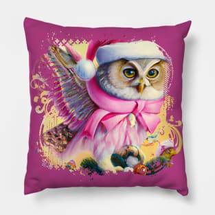 Vintage Pink Christmas Owl Pillow