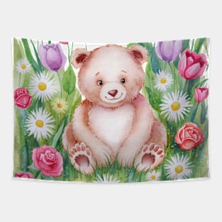 Teddy Bear in Garden -Painting Tapestry