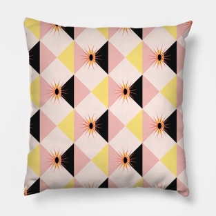 Atomic sunburst blocks Pink Yellow Pillow