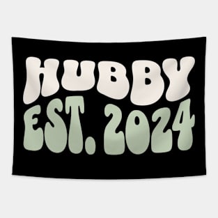 Hubby Est. 2024 Newlywed Husband Honeymoon Wavy Font Tapestry