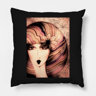 70S ART POSTER GIRL WITH DECO STRIPE PAGEBOY Pillow