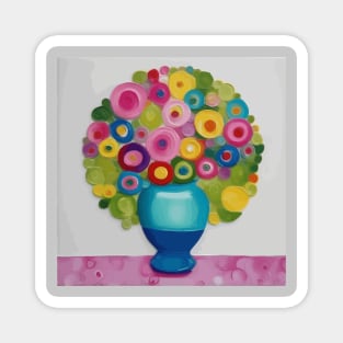 Candy Colored Flowers in a Blue Vase Magnet