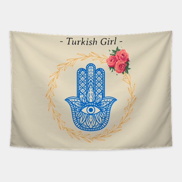 Turkish Girl Hamsa Tapestry by Tip Top Tee's