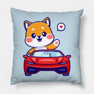 Cute Shiba Inu Dog Driving Car Cartoon Pillow