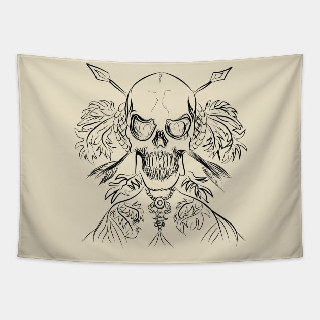 indian skull with leafs Tapestry by ElArrogante