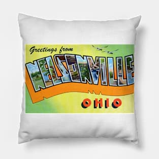 Greetings from Nelsonville Ohio - Vintage Large Letter Postcard Pillow