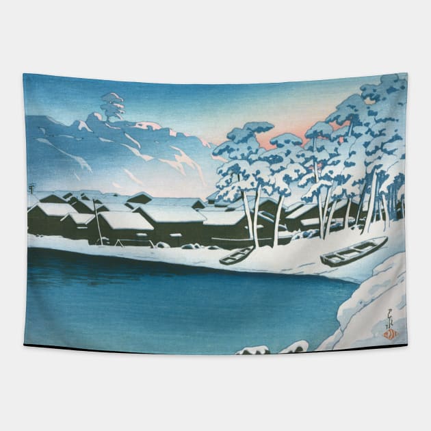 Dawn Snow at the Port of Ogi by Kawase Hasui Tapestry by Takeda_Art