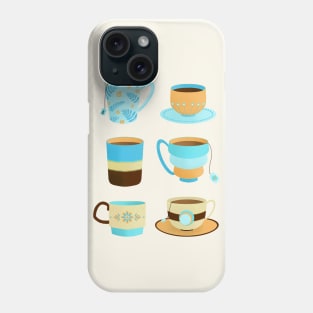Blue and tan retro tea cups Phone Case