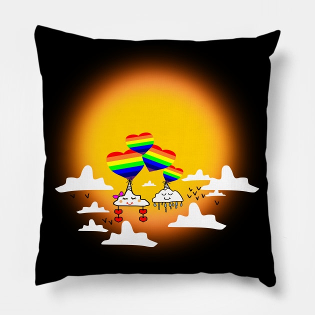 cloud unicorn rainbow love pride sunset Pillow by RAK20