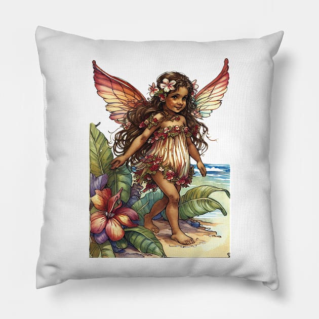 Tropical Flower Fairy Girl Cute Hawaii Cicely Mary Barker Pillow by peachycrossing