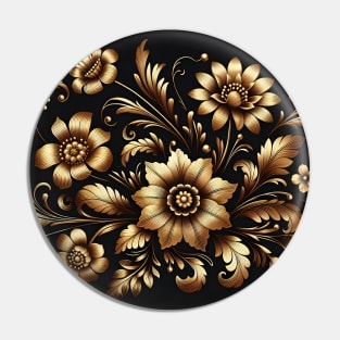 Gold Floral Illustration Pin