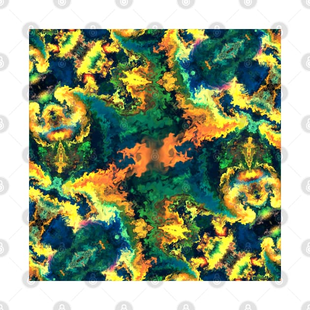 Psychedelic Hippie Square Orange Green and Blue by WormholeOrbital