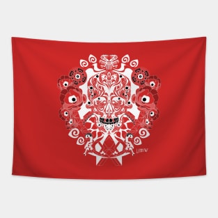 red tree of life ecopop mandala of the death Tapestry